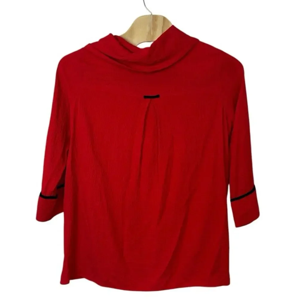 Ali Miles Cowl‎ Neck 3/4 Sleeve Tunic Top Size 2X Red Black Trim Lagenlook